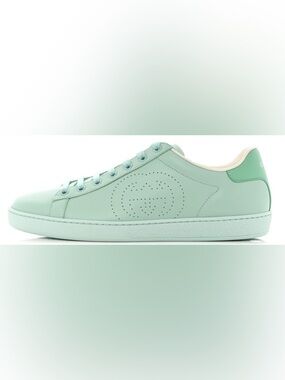 Gucci Leather Interlocking GG Perforated Womens Ace Sneakers  Size 11 41 Green